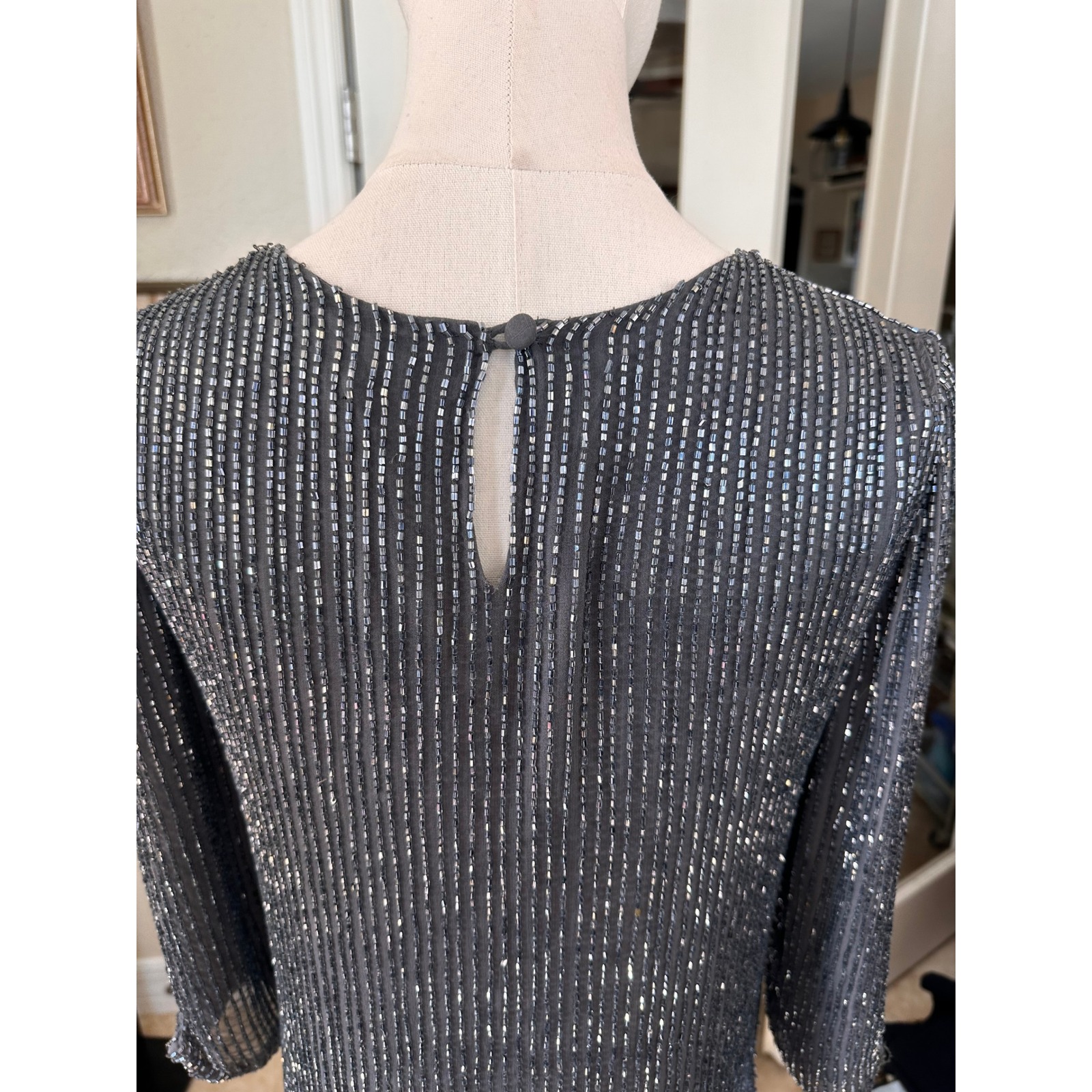 Parker Nwt Embellished Sequin Beaded Sheath Dress Silver Black Xs — image 5 of 8